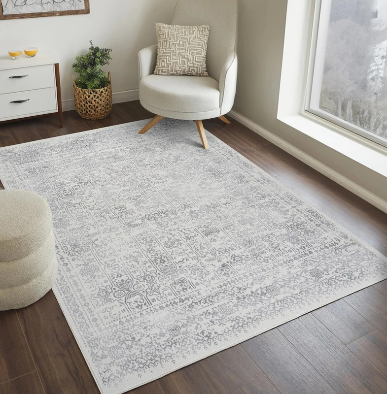 Livabliss Marrakech Vintage Rug - Area Rugs for Living Room 200x275 cm, Bedroom - Scandi Neutral Rugs, Traditional Patterned Boho Style, Natural Easy Care Pile - Large Rug, Neutral Grey and Cream