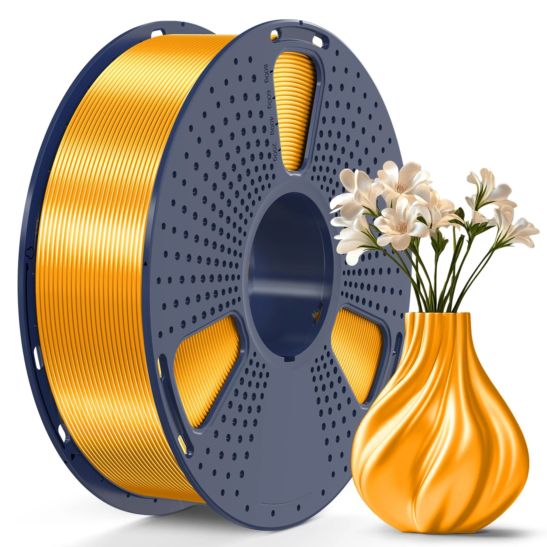 SUNLU 3D Filament 1.75, Shiny Silk PLA Filament 1.75mm, 1KG PLA Filament 0.02mm for 3D Printer 3D Pens, Brass