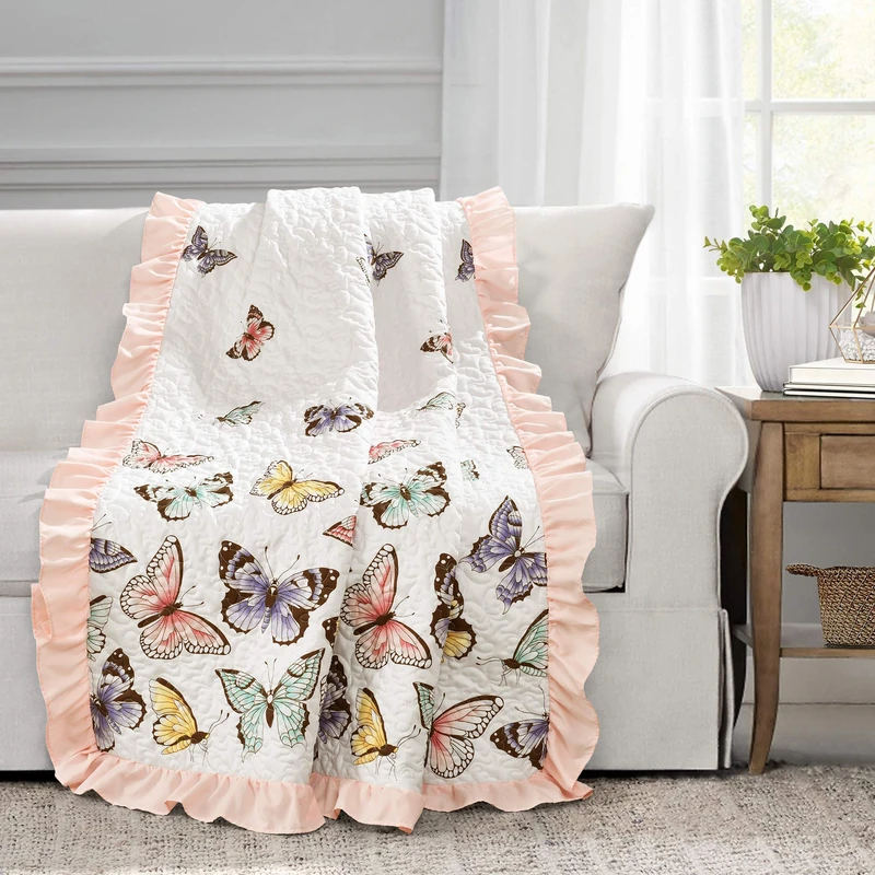 Lush Decor, Pink Flutter Butterfly Throw Blanket, 60" x 50" - Image 1