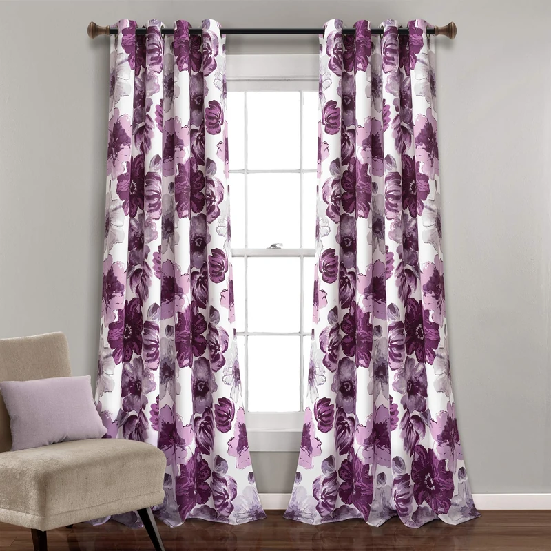 Lush Decor Leah Room Darkening Window Curtain Panels Gray/Purple 52X84 Set