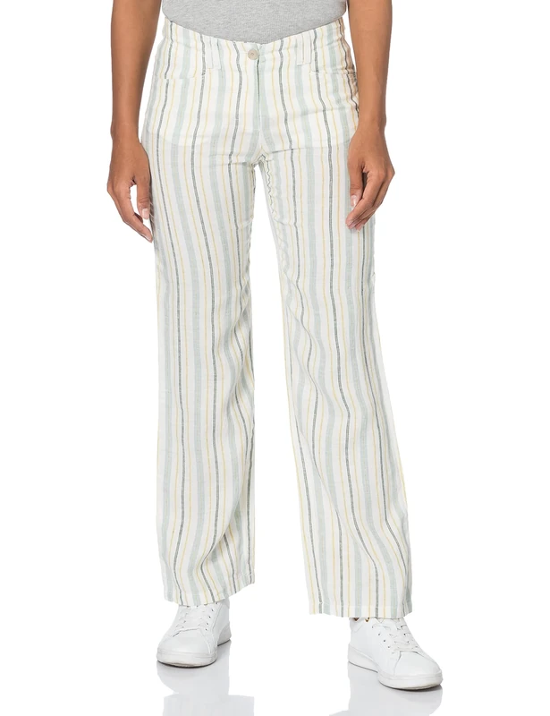 BRAX Mujer Style Farina Linen Stripes Hose, White, 44L - Image 1