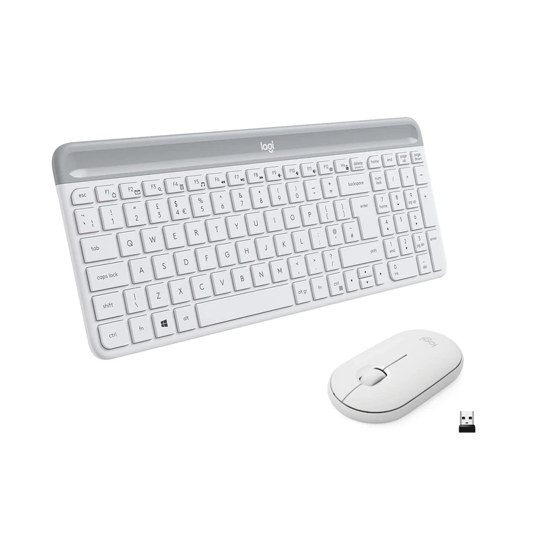 Logitech Slim Wireless Keyboard and Mouse Combo MK470, QWERTY Italian Layout - White
