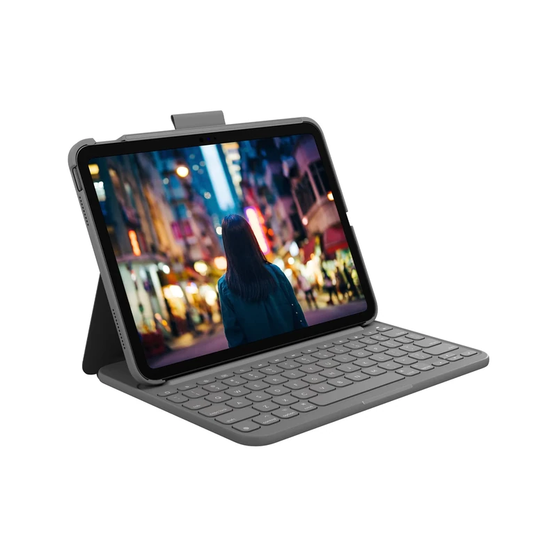 Logitech Slim Folio Keyboard Case for iPad (10th gen & A16) with Integrated Bluetooth Wireless Keyboard, QWERTY UK English Layout - Graphite