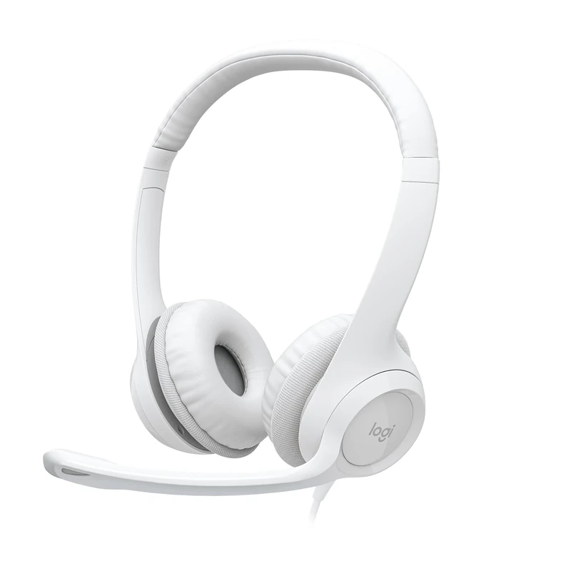 Logitech H390 Wired Headset for PC/Laptop, Stereo Headphones with Noise Cancelling Microphone, USB-A, In-Line Controls, Works with Chromebook - Off White