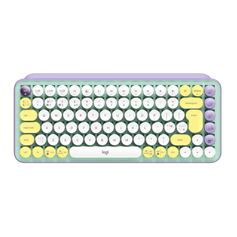 Logitech POP Keys Mechanical Wireless Keyboard with Customizable Emoji Keys, US QWERTY Layout - Green/Purple