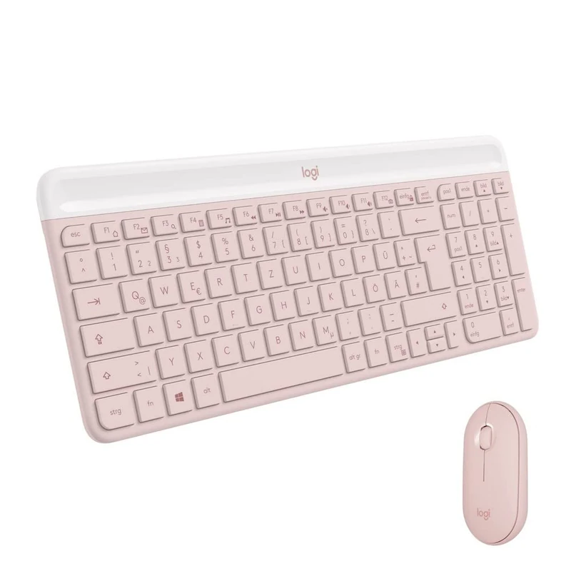 Logitech MK470 Slim Combo Wireless Keyboard and Mouse Set - Modern, Compact Layout, Extremely Quiet, 2.4 GHz USB Receiver, Plug-n'Play Connectivity - German QWERTY Layout - Pink