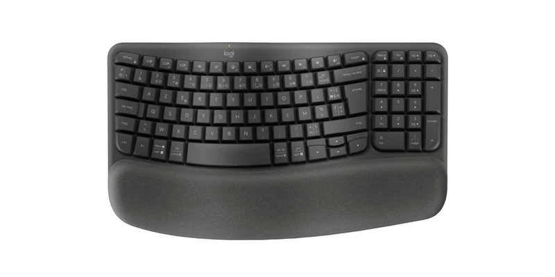 Logitech Wave Keys Wireless Ergonomic Keyboard with Cushioned Palm Rest - Graphite, AZERTY French Layout