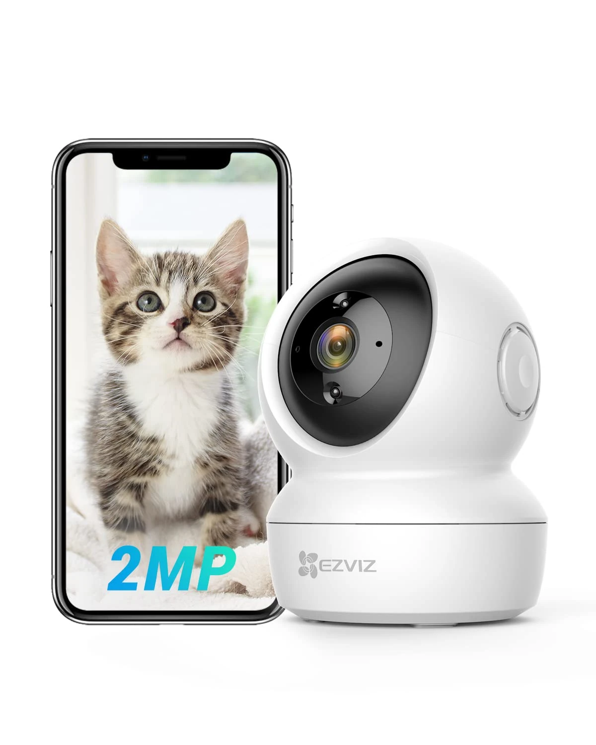 EZVIZ Indoor Camera 2.4GHz Wifi, Pet Camera, Baby Monitor, Motion Detection, Auto Tracking, Smart Night Vision, 2 Way Audio, Alexa Compatible, C6N WH