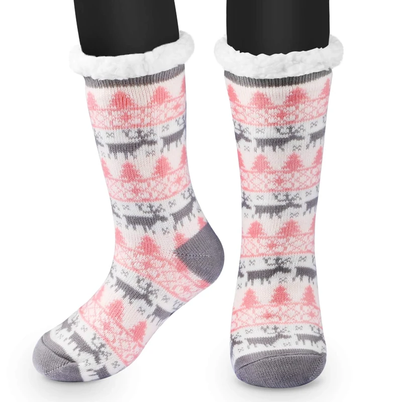 RenFox Sloth Fleece Lined Slipper Socks - Non Slip Winter Socks