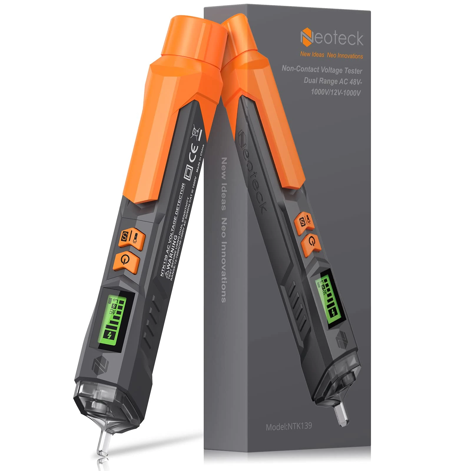 Neoteck Non Contact Voltage Tester 12-1000V/48V-1000 Adjustable Sensitivity AC Voltage Detector Pen Live/Null Wire Tester With LCD Display Buzzer Alarm Wire Breakpoint Finder