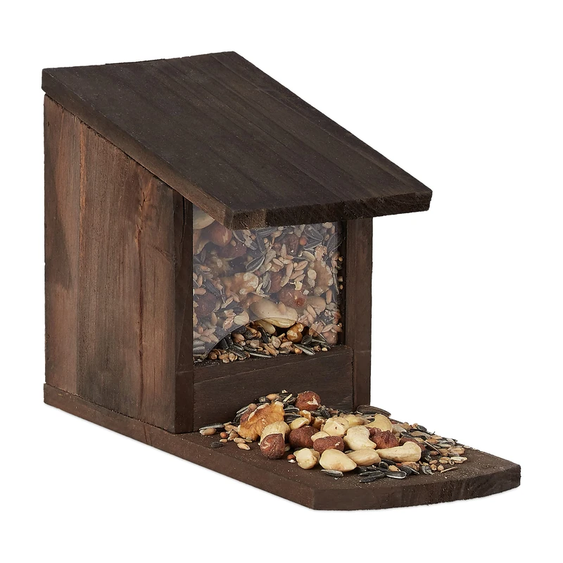 Relaxdays Squirrel Feeder House, Feeding Station Box, Standing, Wooden, HWD: 17.5 x 12 x 25 cm, Dark Brown