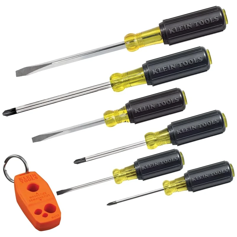 Screwdriver Set 6pcs Includes Magnetizer/Demagnetizer, 3 Slotted, 3 Phillips, Cushion Grip Comfort, Precision Machined Klein Tools 85146