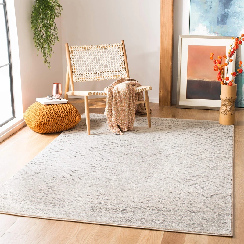 Safavieh Boho Chic Indoor Woven Rectangle Area Rug, Tulum Collection, TUL267, in Ivory / Grey, 91 X 152 cm for Living Room, Bedroom or Any Indoor Space