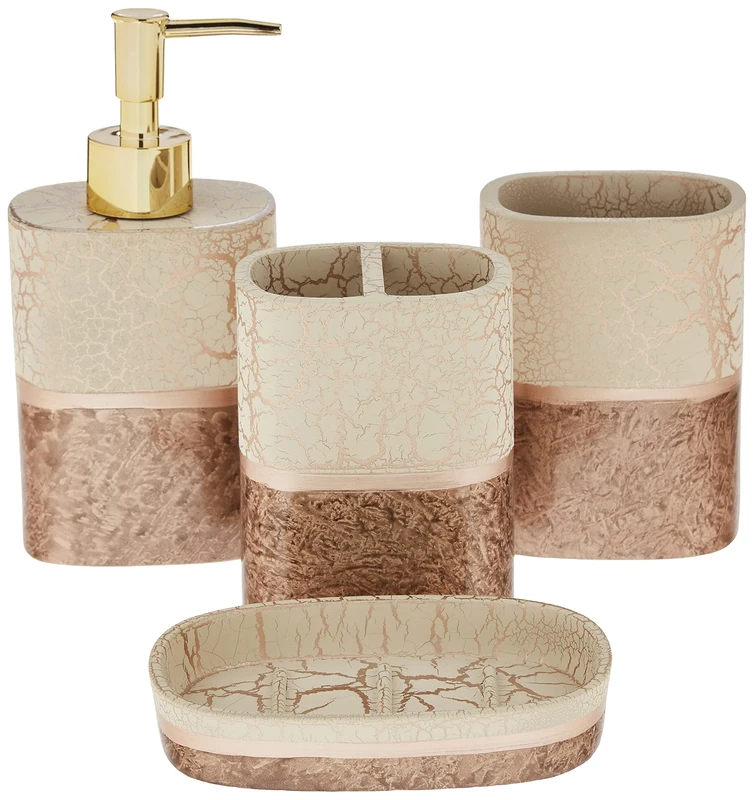 Sweet Home Collection Contemporary Decorative Beautiful Designs Bath Shower Tub Décor, Resin, Parker, 4 Piece Set