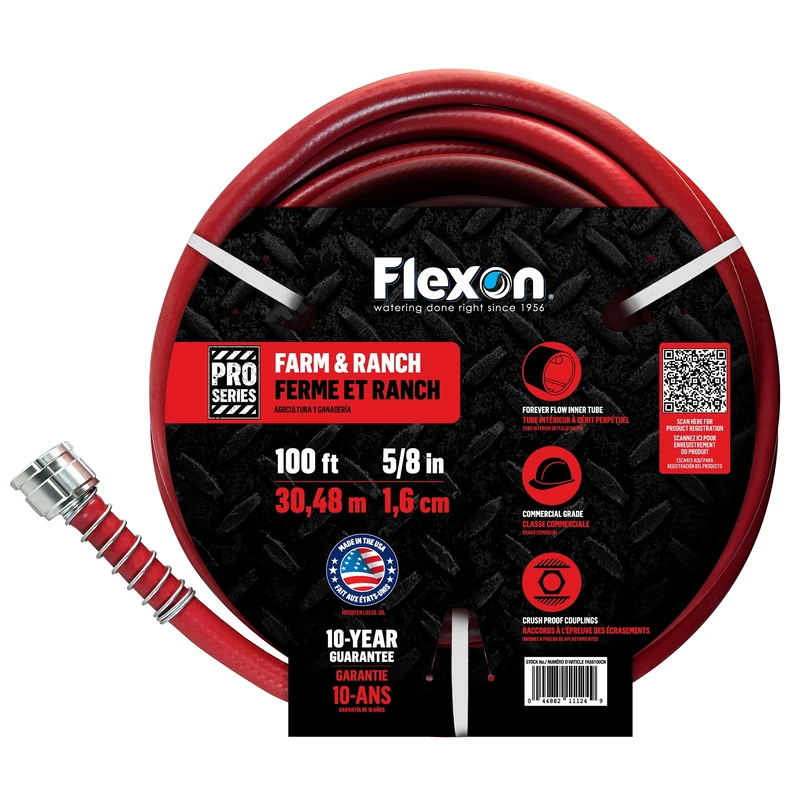 Flexon FA58100CN Farm and Ranch Garden Hose, 100 ft, Red - Image 1
