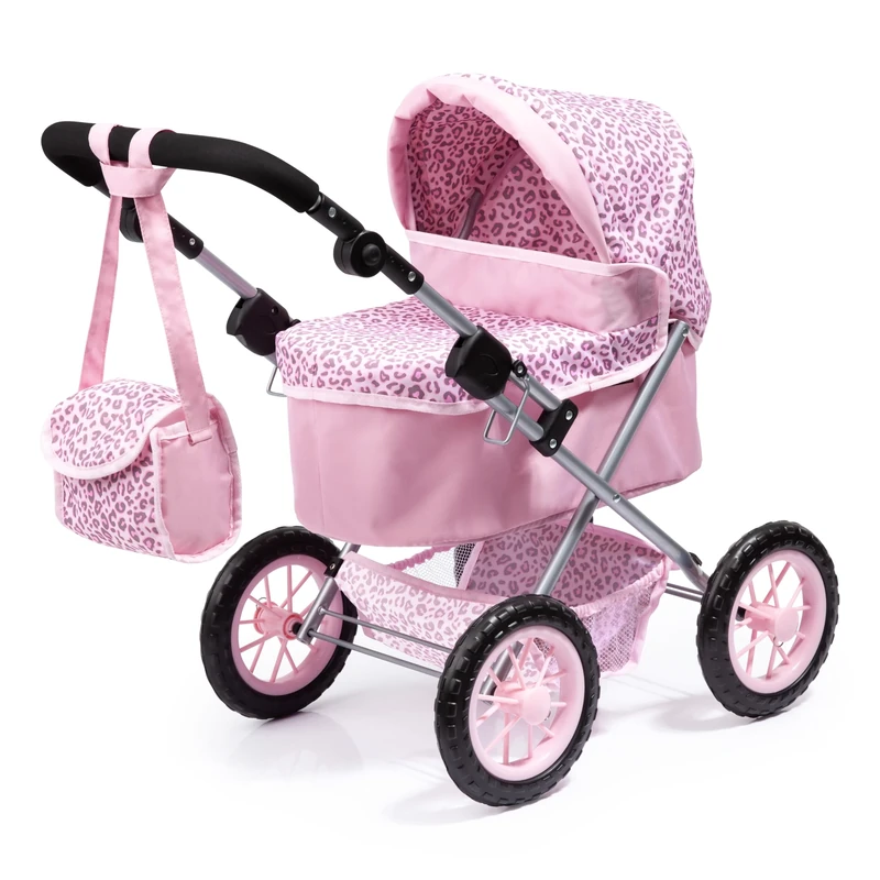 Bayer Design 13002AA Dolls Pram Trendy, stroller, foldable, height-adjustable handle, bag, grey-pink with fairy