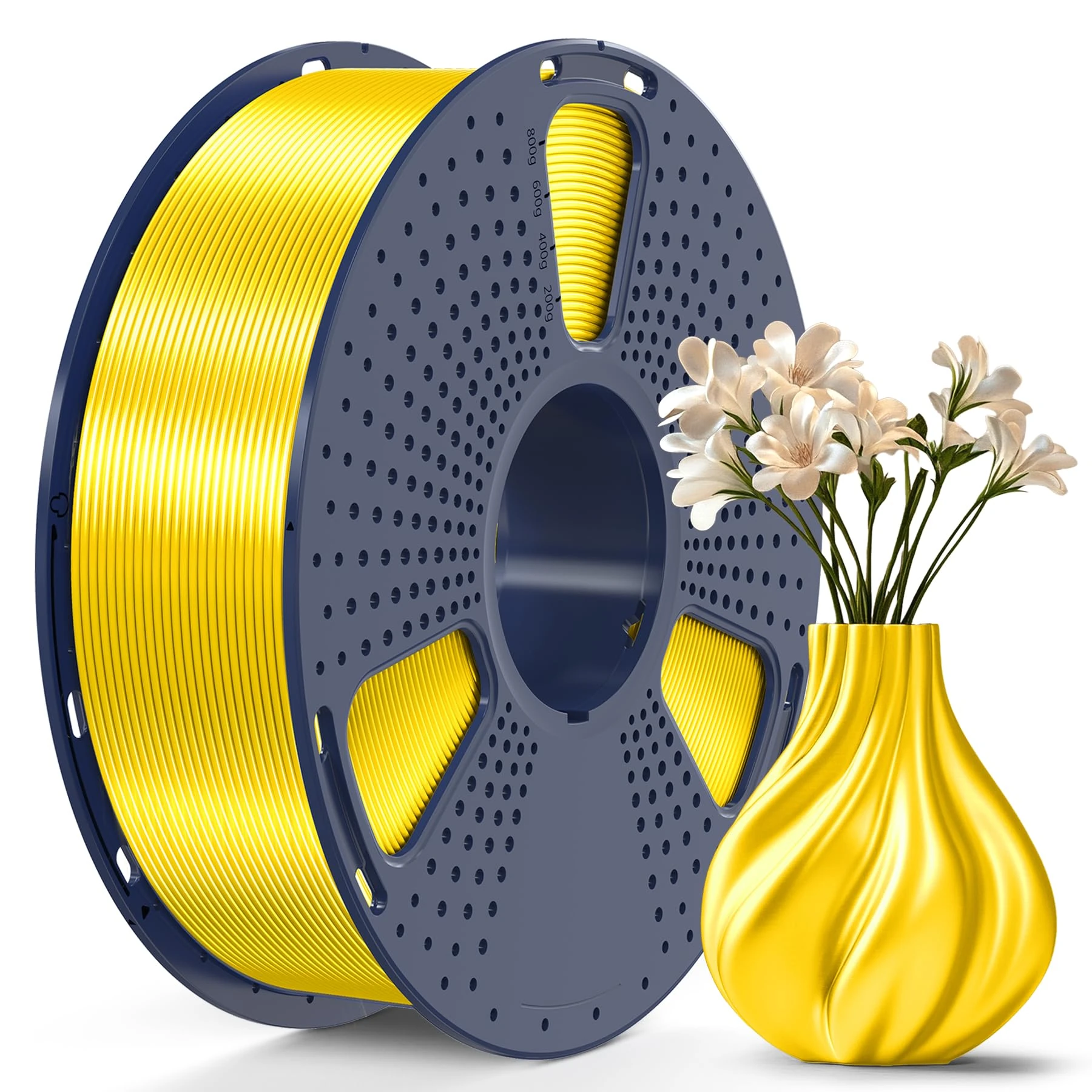 SUNLU Silk PLA Plus 3D Printer Filament, Silk PLA+ Filament 1.75mm with Smooth and Silky Glossy Finish, Good Rendering, Dimensional Accuracy +/- 0.02mm, 1kg (2.2lbs) Spool, Silk Yellow