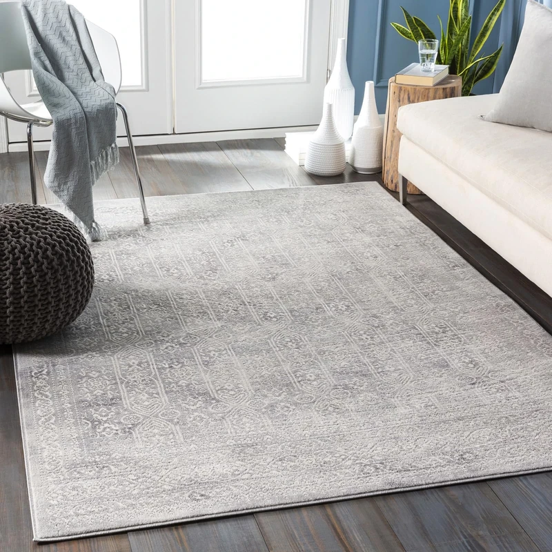 Livabliss Marrakech Vintage Rug - Area Rugs for Living Room 200x275 cm, Bedroom - Scandi Neutral Rugs, Traditional Patterned Boho Style, Natural Easy Care Pile - Large Rug, Charcoal, White and Grey