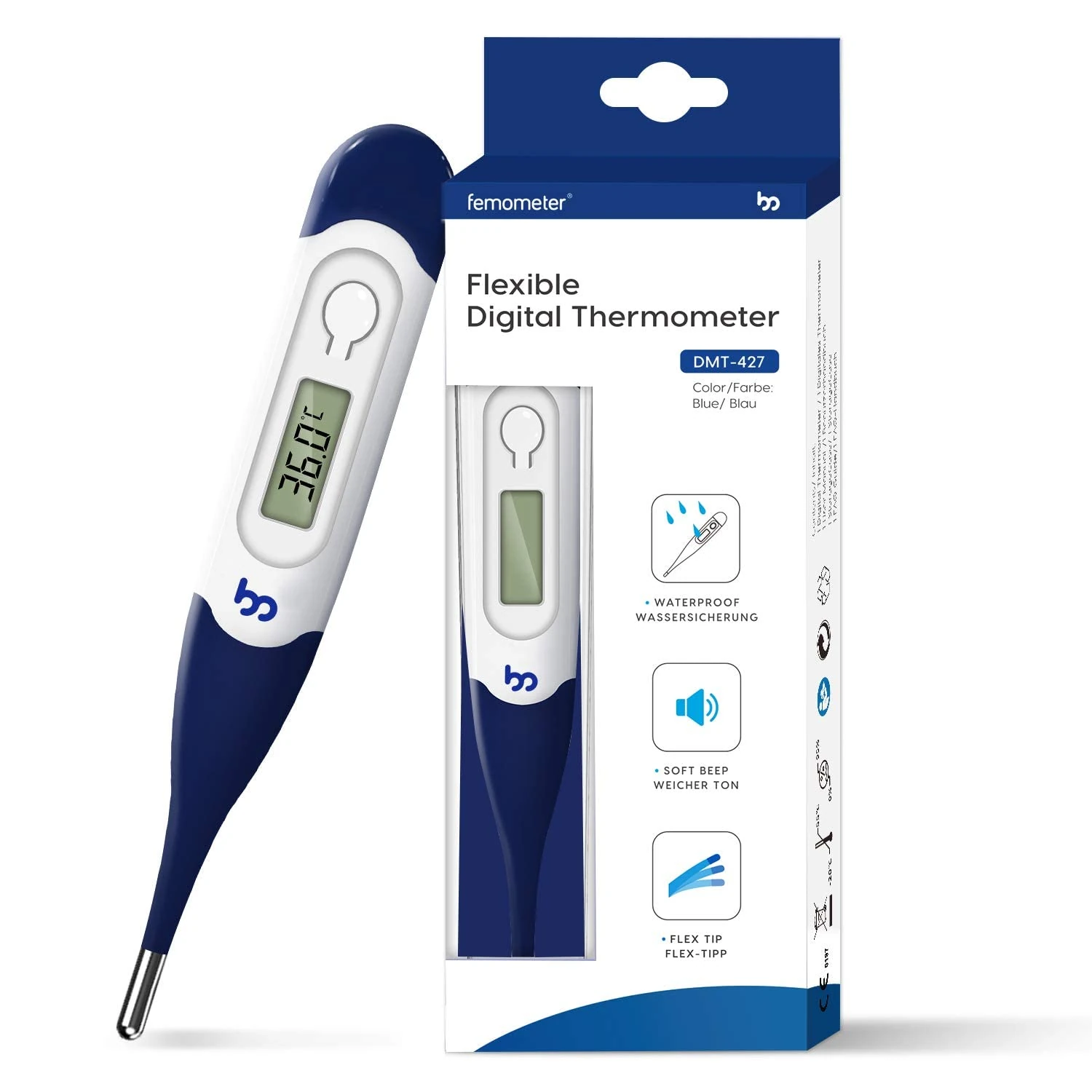 Digital Thermometer with Flexible Tip - Fast Accurate Oral, Underarm & Rectal for Adults, Kids & Baby