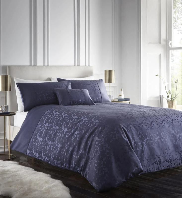 Portfolio Lucien Double Duvet Cover Set Woven Jacquard Bedding Navy, Blue