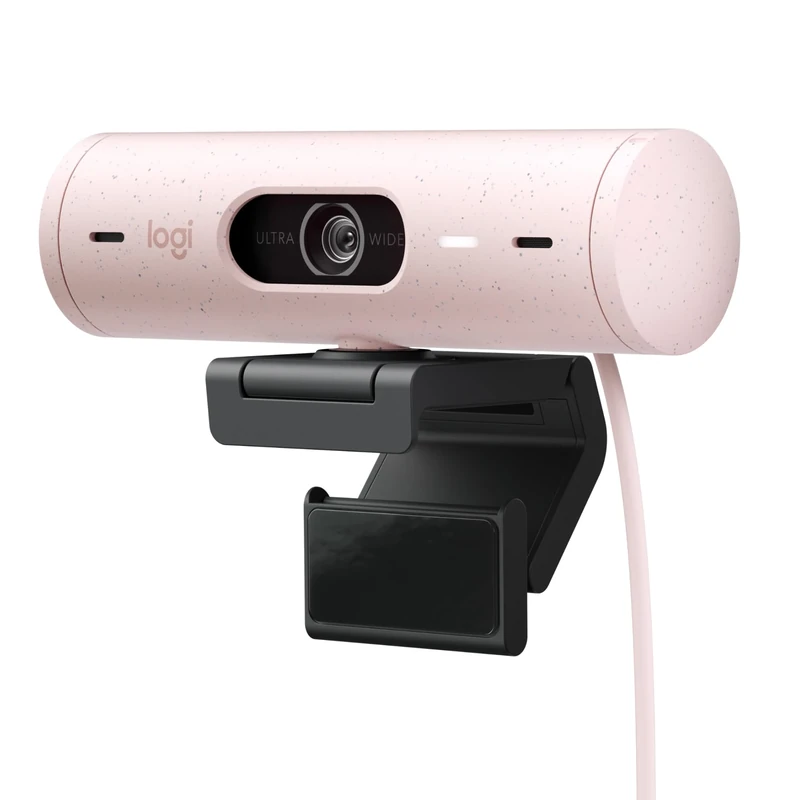 Logitech Brio 500 Full HD webcam, auto framing, Show Mode, noise reducing mics, privacy shutter, USB-C, streaming & video calling - Microsoft Teams, Google Meet, Zoom, PC/Mac - Pink
