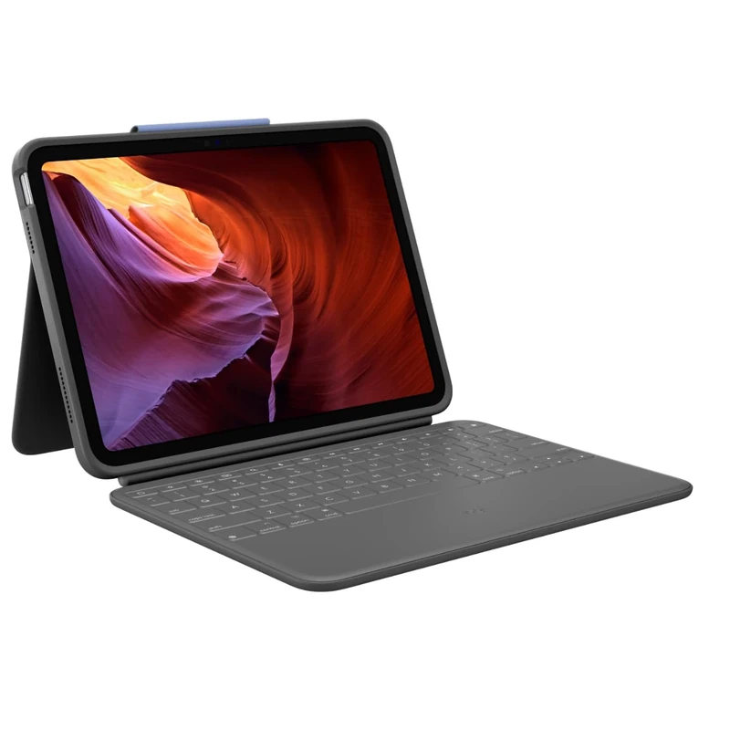 Logitech Rugged Folio Keyboard Case for iPad (10th gen & A16) with Smart Connector and Durable Spill-Proof Keyboard, QWERTY UK English Layout - Grey