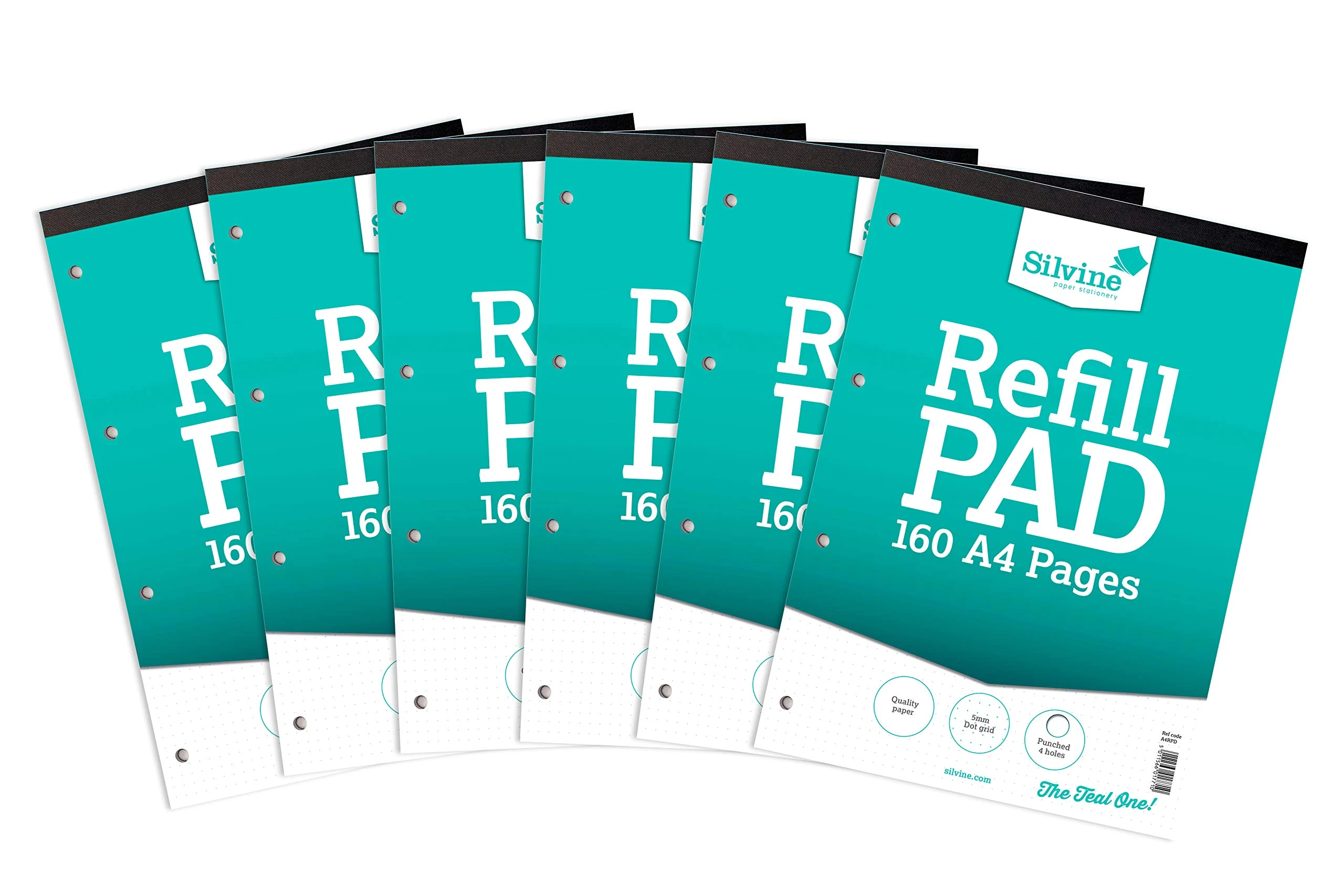 Silvine A4 Refill Pad - 5mm Grey Dot Grid (160 Pages) Pack of 6