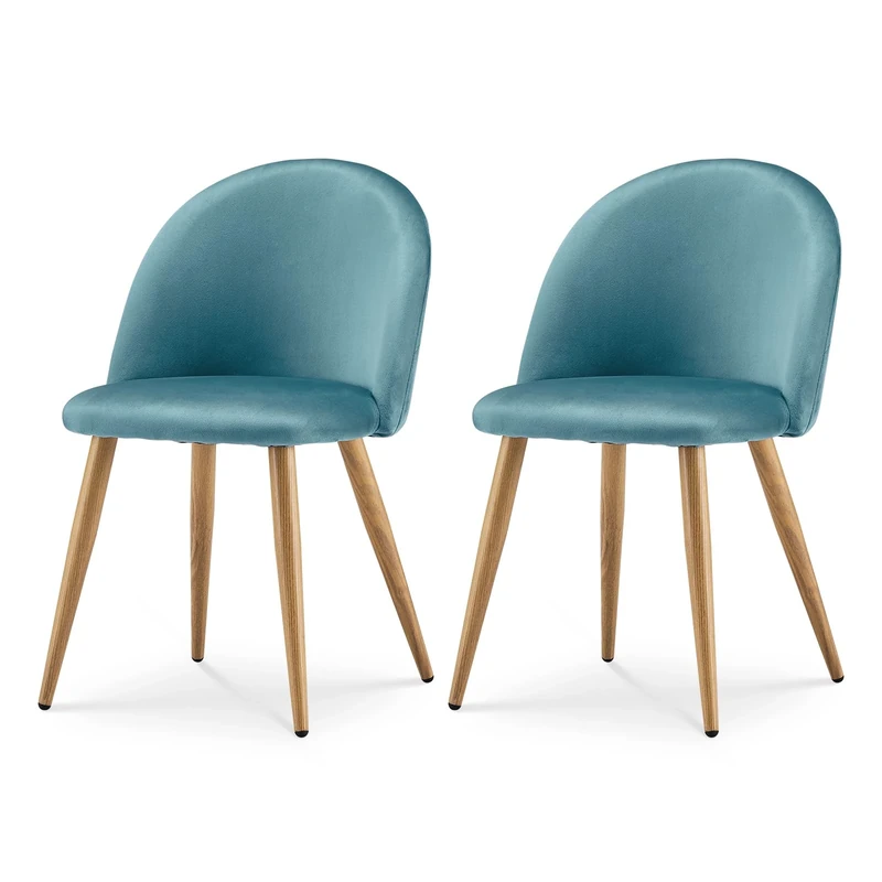 TUKAILAi 2PCS Velvet Dining Chair Upholstered Lounge Chair Soft Velvet Seat and Back with Metal Legs Dining Living Bedroom Kitchen Home Office Chairs Blue