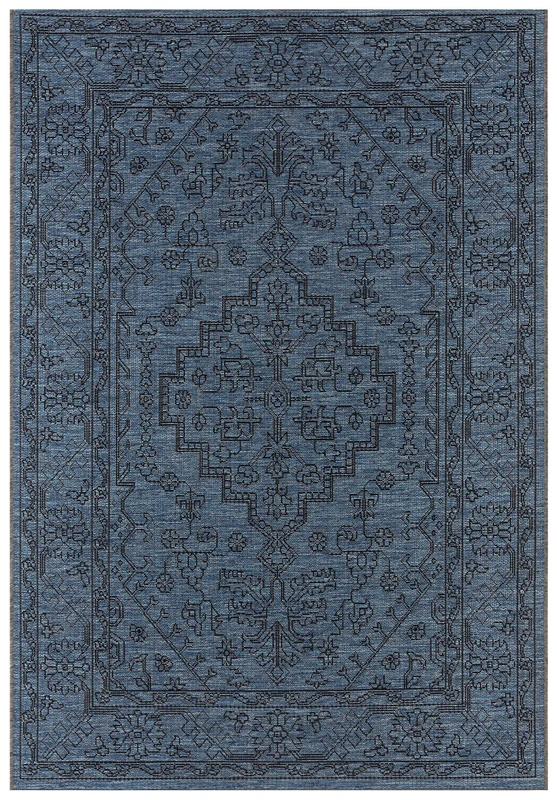 Northrugs Tyros Indoor and Outdoor Rug 160 x 230 cm - Flat Weave Weatherproof Classic Oriental Design Vintage Look Runner for Balcony Patio Conservatory Kitchen Runner Waterproof Blue Anthracite - Image 1