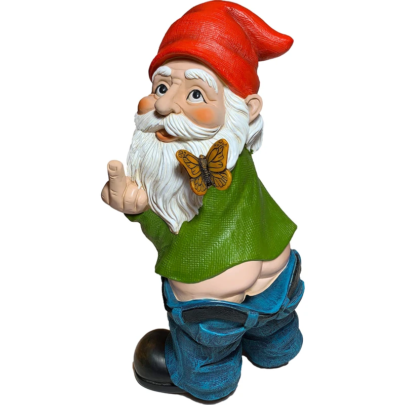 Garden Gnome - Pants Down Gnome - 9.3 Inch Tall Finger Statue - Lawn Garden Figurine - Image 1