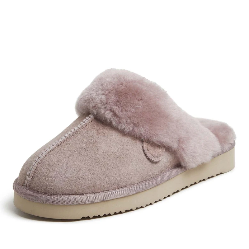 Dearfoams Women's Fireside Sydney Shearling Fur Indoor/Outdoor Scuff Slipper with Wide Widths, Dusty Pink, 5 UK