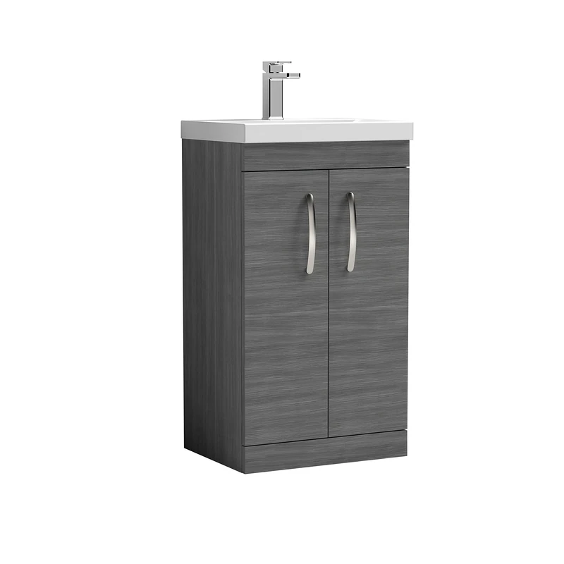 Nuie ATH004D Athena Modern Bathroom Floor Standing 2 Door Vanity Unit With 1 Tap Hole Thin Edge Ceramic Basin, 500mm, Anthracite