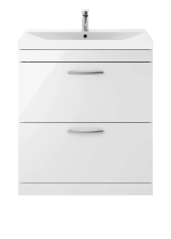 Nuie ATH055D Athena Modern Floor Standing Bathroom Vanity Sink Unit with Soft Close Drawers and Thin Edge Basin, 800mm, Gloss White