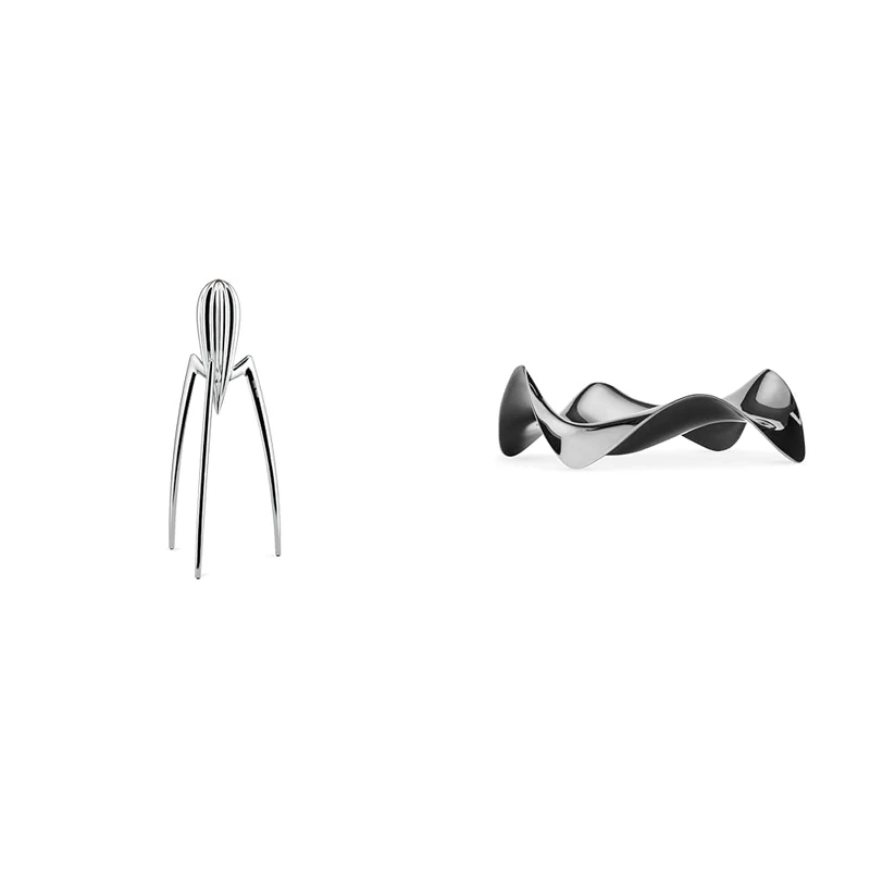 Alessi PSJS Juicy Salif Citrus Juicer, Aluminium, Mirror Polished & Blip PG02 - Spoon Rest in 18/10 Stainless Steel Mirror Polished