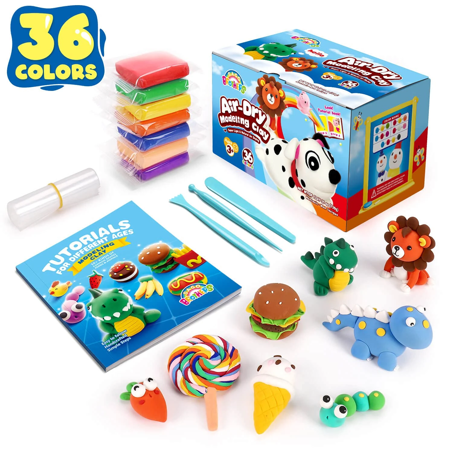 Sago Brothers Air Dry Clay, 36 Colors Modelling Clay Set with 3 Tools & Book, DIY Ultra Light Magic Arts and Crafts Kits for Kids Boys Girls Toys, Gifts Boxes for Age 3-12 Years Old
