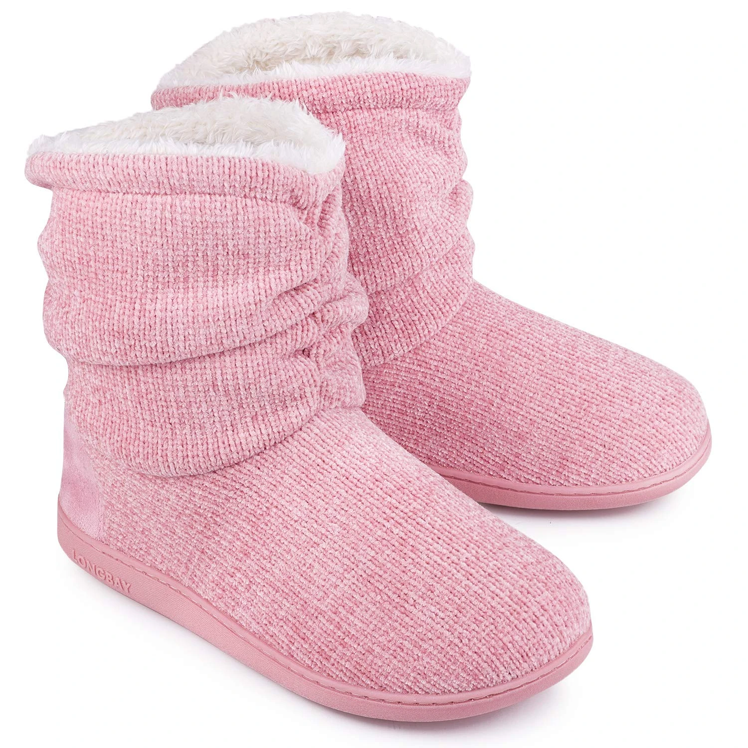 Ladies Bootie Slippers Memory Foam Fur Collar Bootee Plush Lined Women Boots with Non Skid Indoor Outdoor Sole, 3/4 UK, New Pink