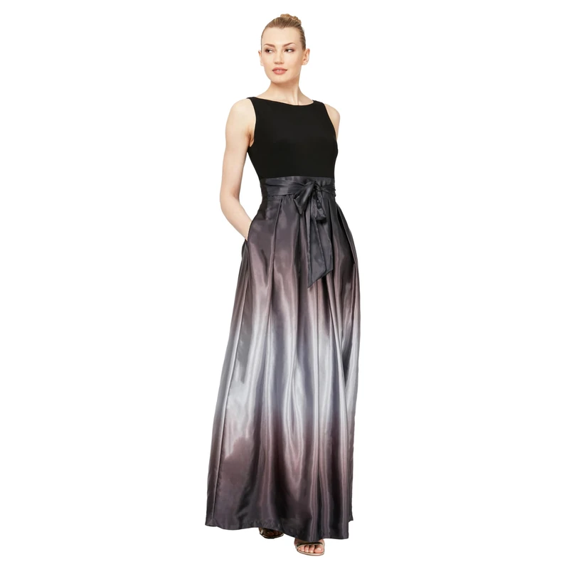 S.L. Fashions Women's Sleeveless Bead Waist Maxi Dress Special Occasion, Black Silver, 18 Petite
