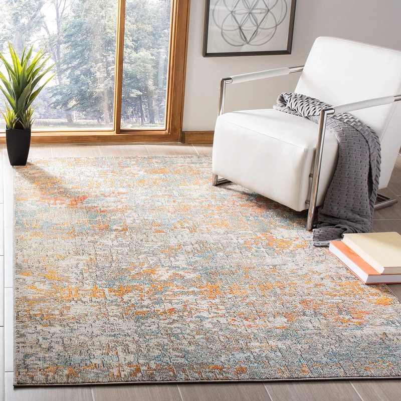 SAFAVIEH Madison Collection MAD460F Modern Abstract Area Rugs Non Shed Living Room Bedroom Dining Room Home Office Rug 6 x 9 Feet (Grey/Orange)