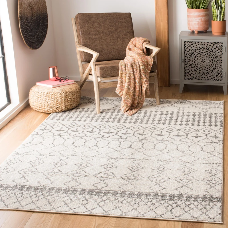 Safavieh Boho Chic Indoor Woven Rectangle Area Rug, Tulum Collection, TUL229, in Ivory / Grey, 183 X 274 cm for Living Room, Bedroom or Any Indoor Space