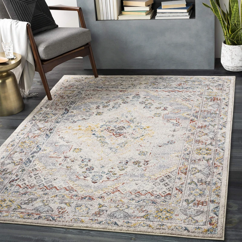Livabliss Casablanca Vintage Rug - Area Rugs Living Room 200x274 cm, Dining Floor, Kitchen, Traditional Multicoloured Boho, Easy Care Pile, Bohemian Large, Taupe and Cream Rug