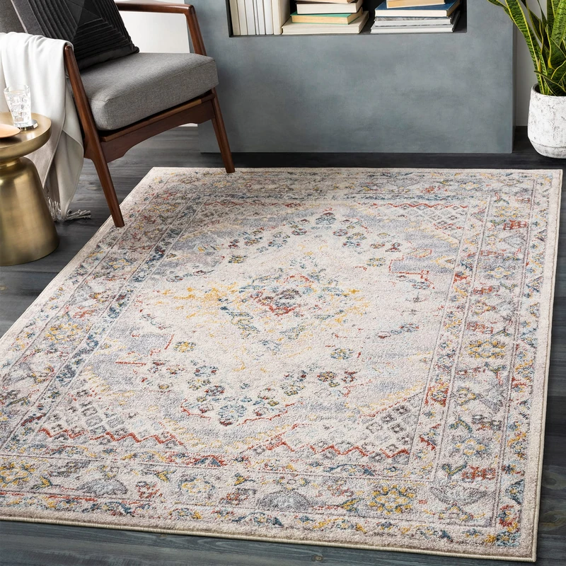 Livabliss Casablanca Vintage Rug for Living Room, Dining & Kitchen 160x213 cm, Traditional Boho Design, Multicoloured Taupe & Cream, Easy Care Pile, Large Floor Covering