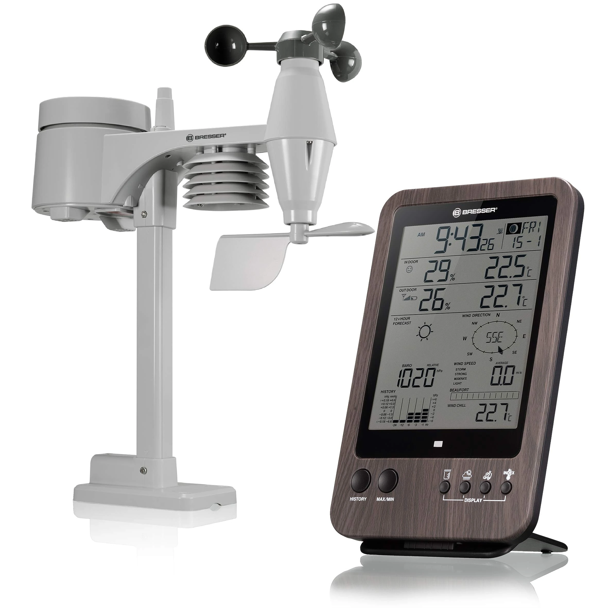 Bresser Weather Station 5-in-1 with Outdoor Sensor and German DCF Radio Control Clock and Mode For UK, Wooden Optic