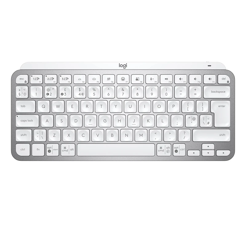 Logitech MX Keys Mini Minimalist Wireless Lighted Keyboard, Compact, Bluetooth, Backlit, USB-C, Compatible with Apple macOS, Windows, Linux, Android - Light Grey