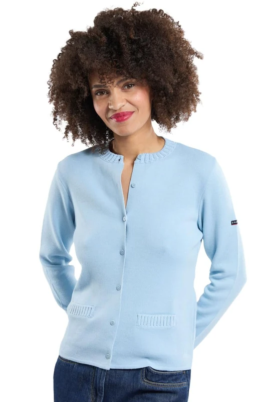 Armor Lux Round Neck Cardigan - Wool and Acrylic, Cloud, 22