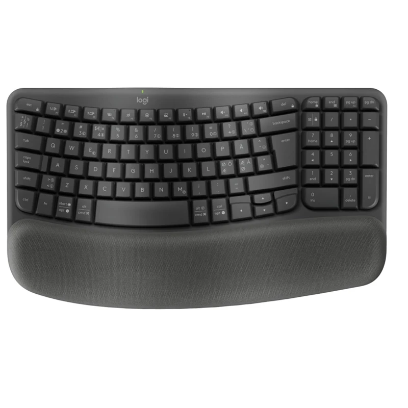 Logitech Wave Keys Wireless Ergonomic Keyboard with Cushioned Palm Rest - Graphite, QWERTY Pan Nordic Layout