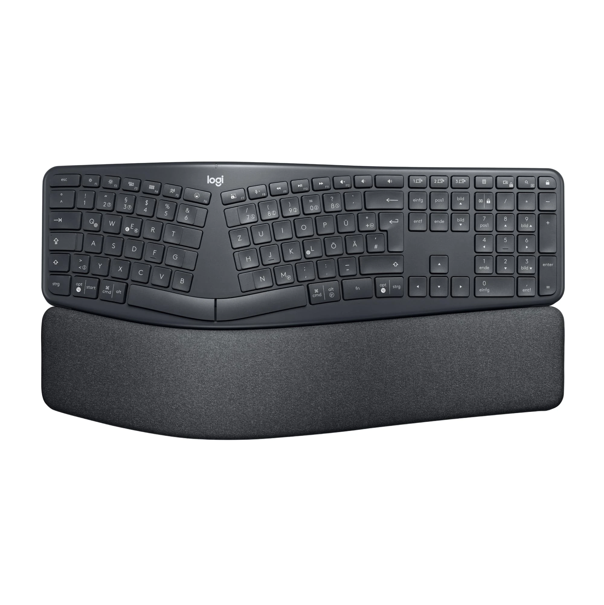 Logitech ERGO K860 Wireless Ergonomic Keyboard - Split Keyboard Layout, Wrist Rest, Natural Typing, Stain-Resistant Fabric, Windows/Mac, Bluetooth + USB, Windows/Mac, QWERTY UK English Layout - Grey