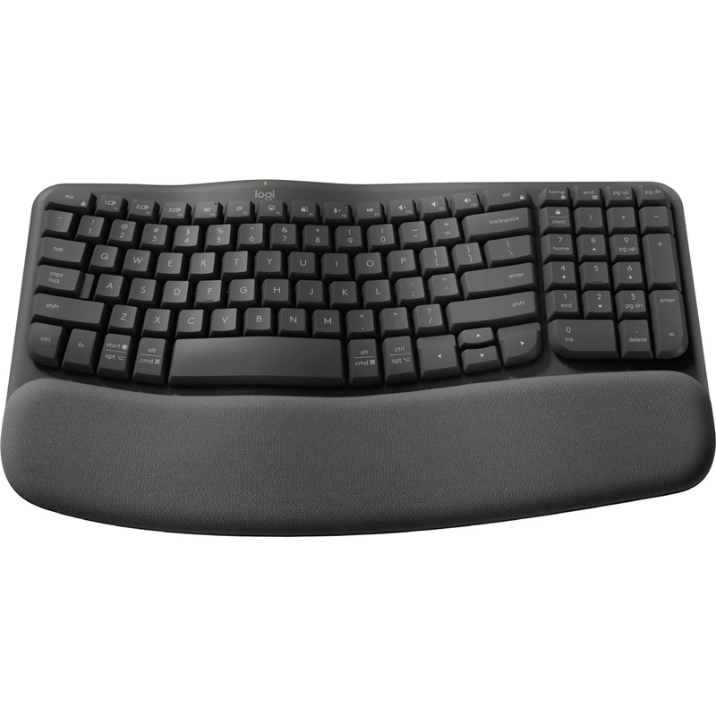 Logitech Wave Keys for Business, Wireless Ergonomic Keyboard with Cushioned Palm Rest - Graphite, Qwertz German Layout