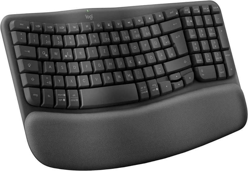 Logitech Wave Keys Wireless Ergonomic Keyboard with Cushioned Palm Rest - Graphite, QWERTZ German Layout