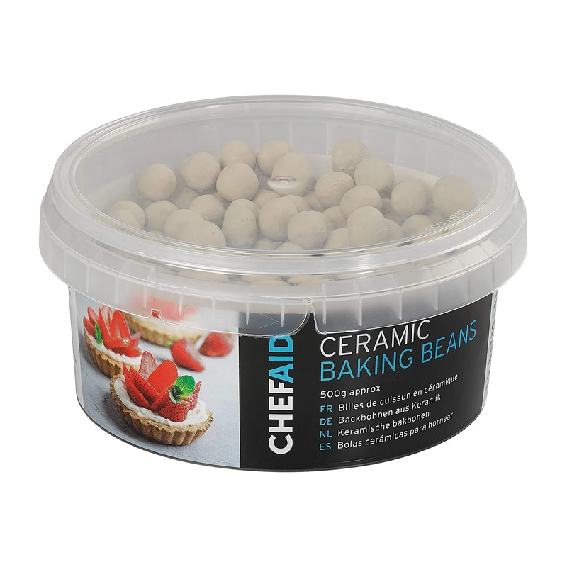 Chef Aid Reusable Ceramic Baking Beans and Blind Weights in Storage tub, Oven Beads Prevent Pastry Shrinkage, Blind Bake Quiche, Pies, and Tarts, Heat Resistant, Approx 500 g.