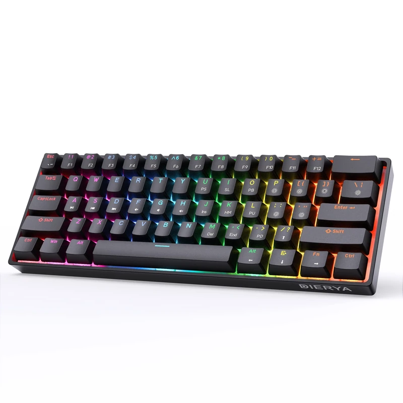 Dierya DK61E 60% Mechanical Gaming Keyboard,Gateron Optical Switch RGB Backlit Wired PBT Keycap Waterproof Type-C Mini Compact 61 Keys Computer Keyboard with Full Keys Programmable（Blue switch）